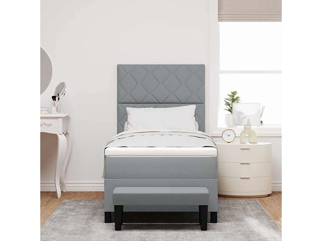 Cama tipo Box Spring con colchón Gris claro 100 x 200 cm tela