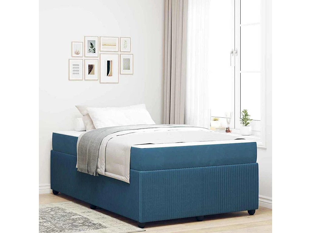 Bedframe met matras met matras Blauw 120 x 190 cm Fluweel