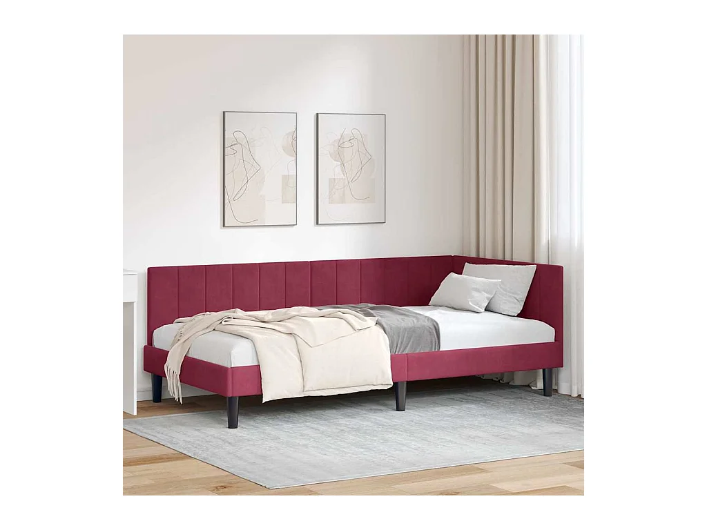 Cadre de lit d'angle Rouge bordeaux 90 x 190 cm Velours