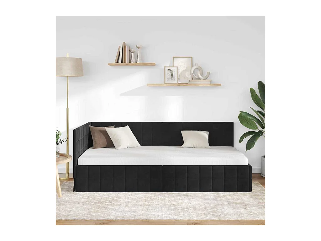 Cadre de lit d'angle avec tête de lit Noir 100 x 200 cm Velours