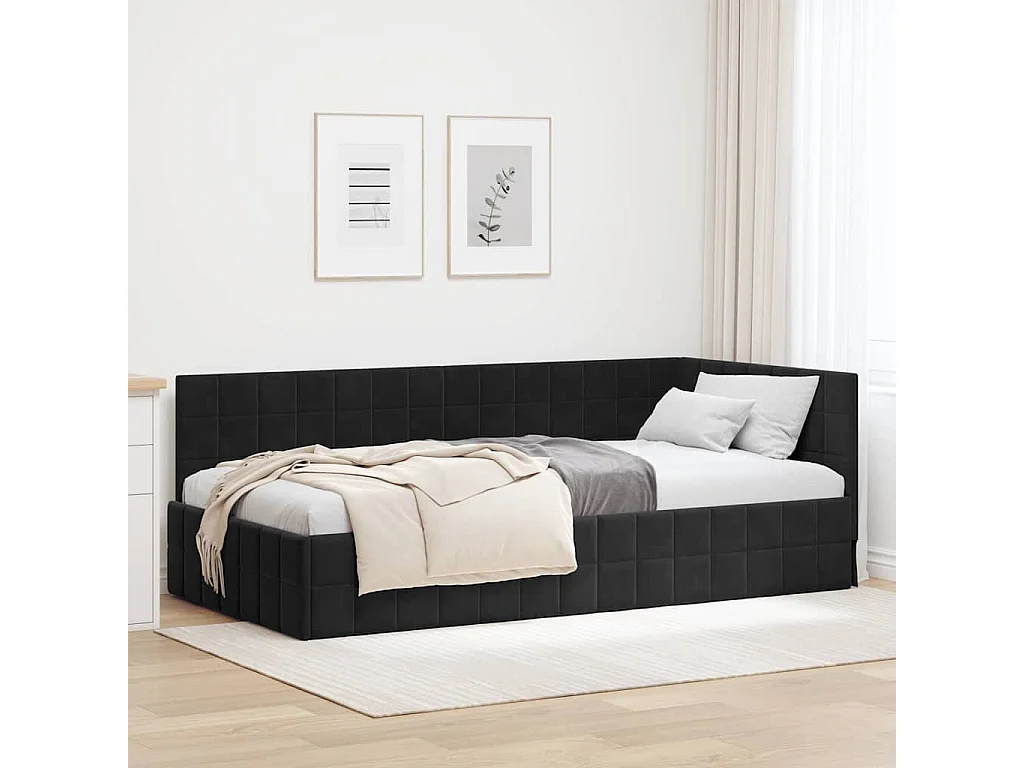 Estructura de cama en esquina Negro 100 x 200 cm Terciopelo