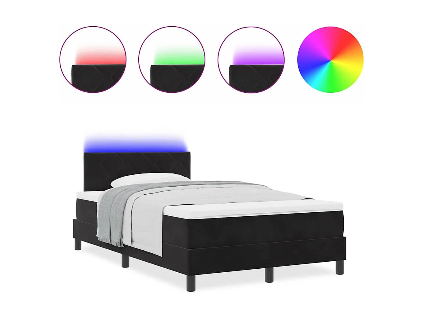 Cama tipo Box Spring con colchón Negro 120 x 200 cm Terciopelo