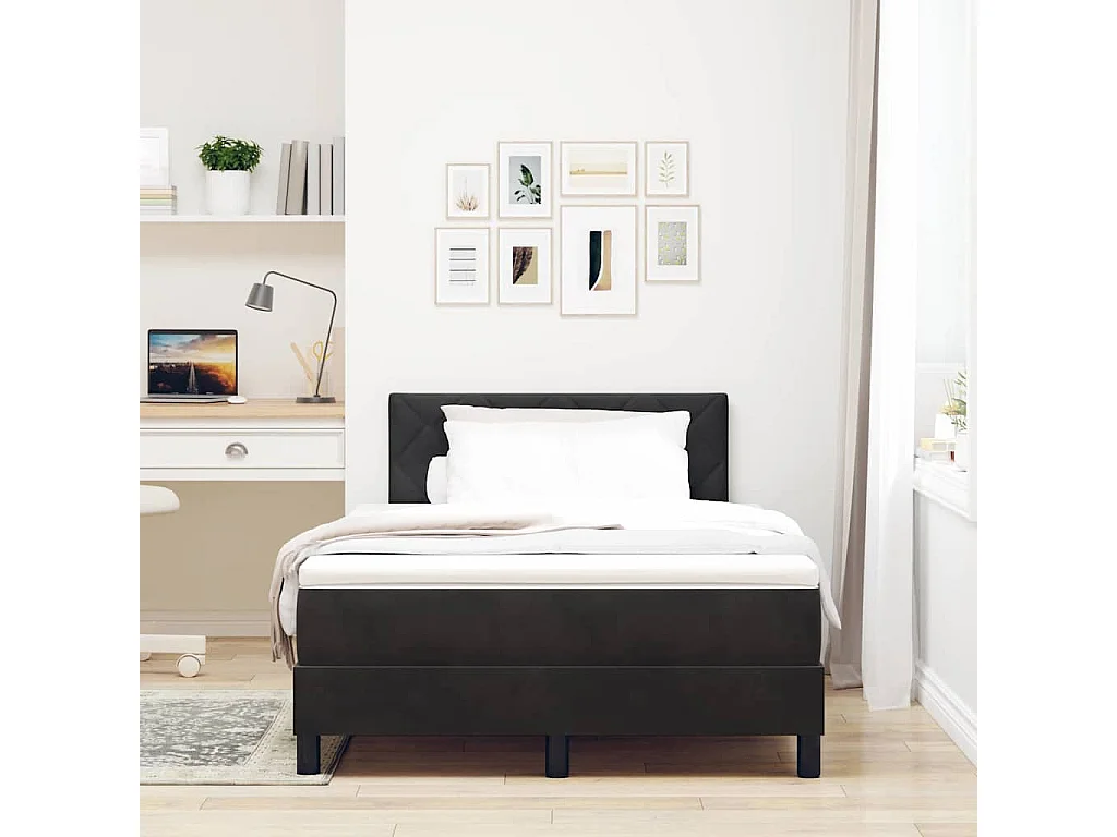 Cama tipo Box Spring con colchón Negro 120 x 200 cm Terciopelo
