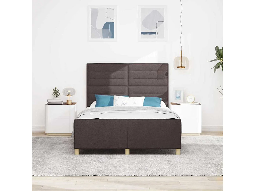 Cadre de lit avec tête de lit Marron foncé 140 x 190 cm tissu
