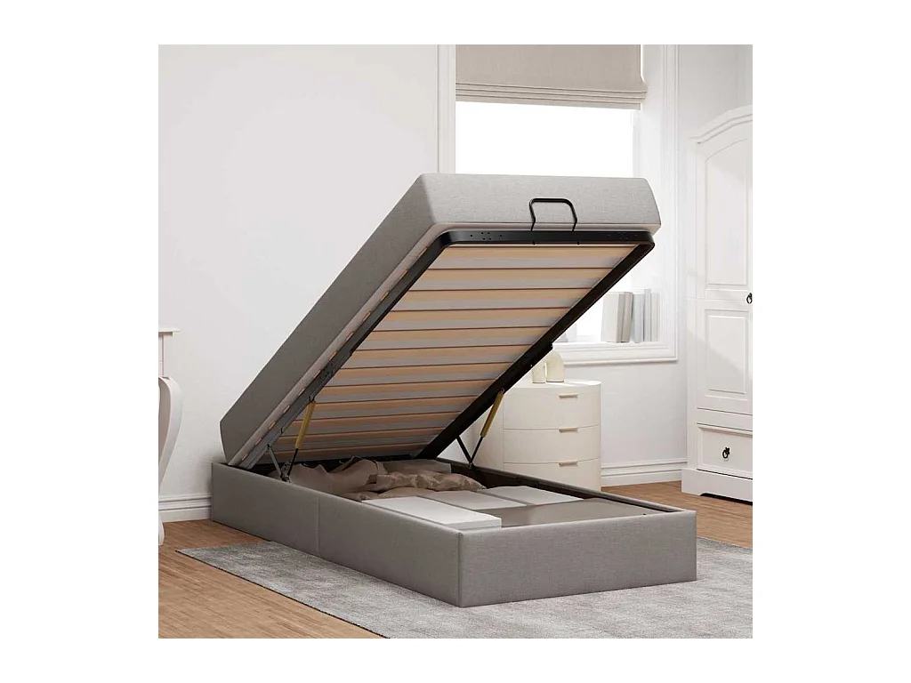 Cadre de lit avec matelas Taupe 100 x 200 cm tissu