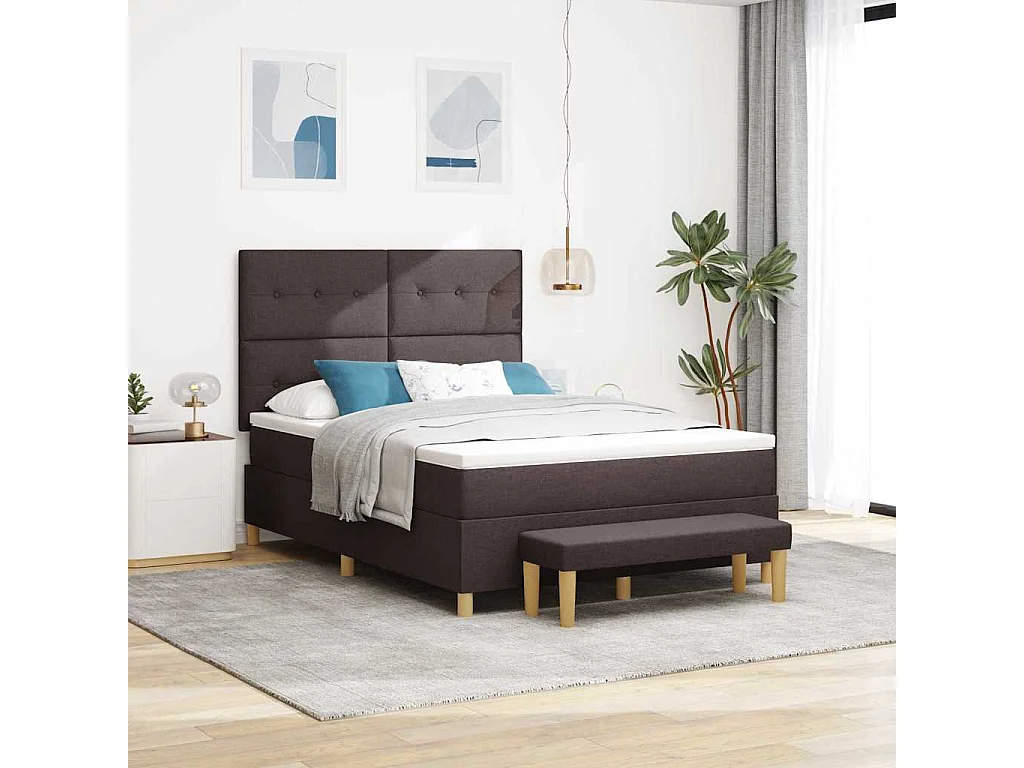 Cadre de lit avec matelas Marron foncé 140 x 190 cm tissu
