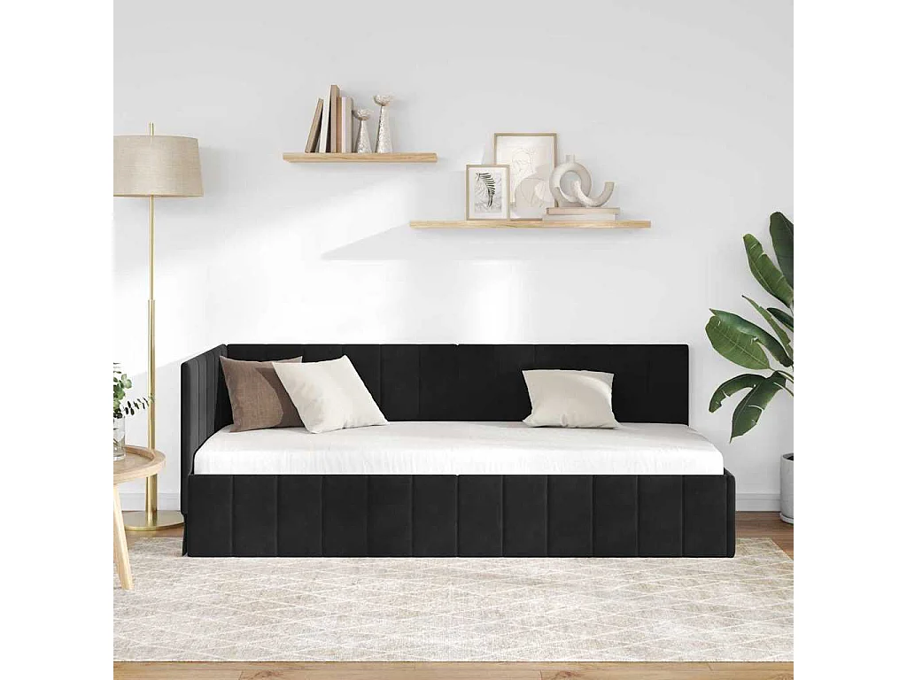 Estrutura de Cama de Canto Preto 80 x 200 cm Veludo