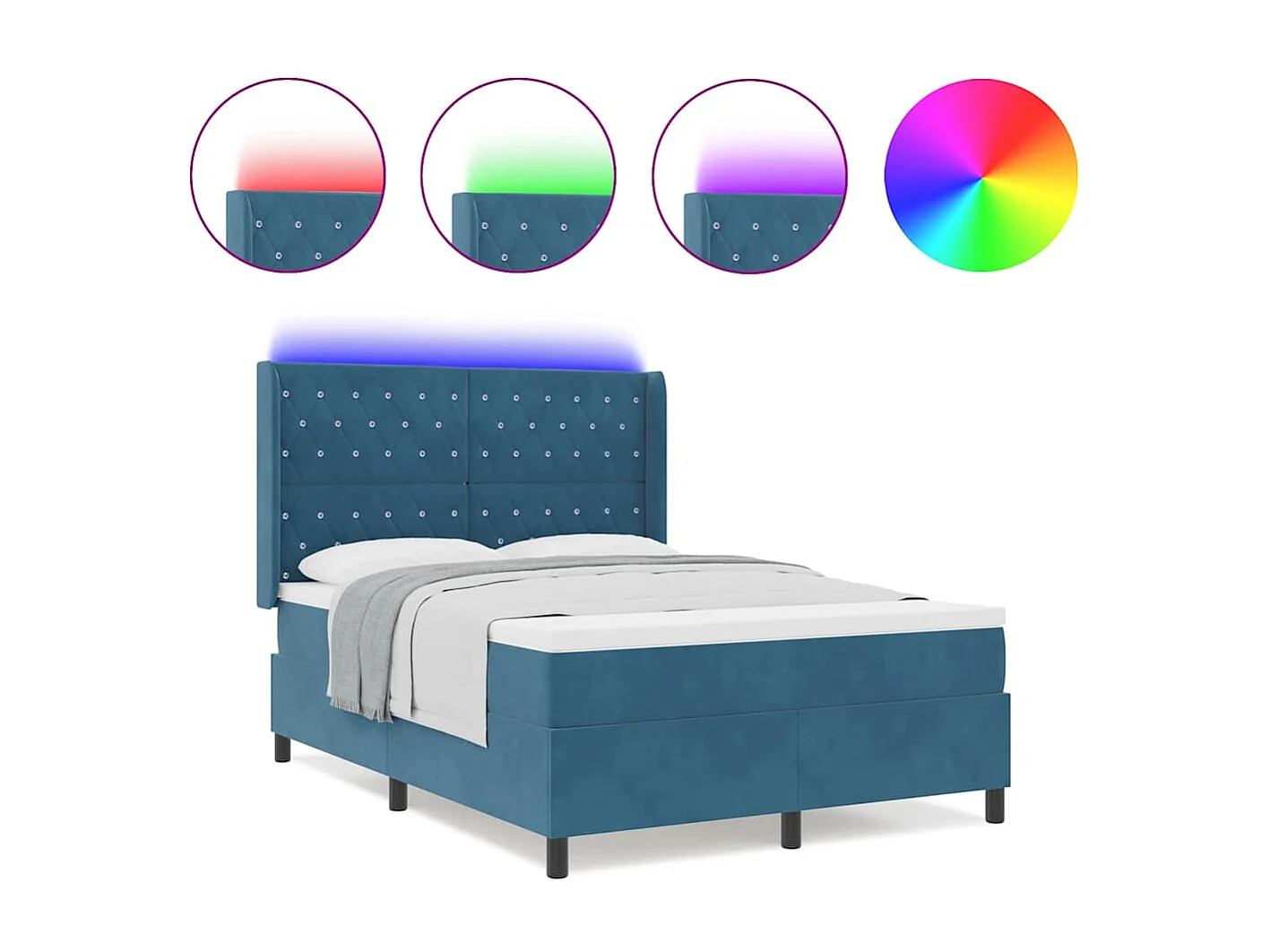 Cadre de lit avec Matelas LED Bleu 140 x 190 cm Velours