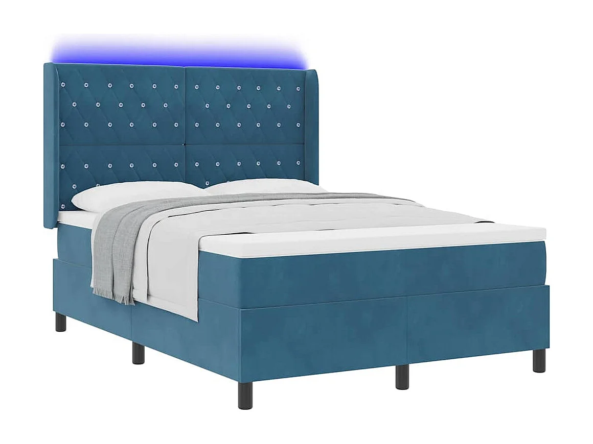 Cama con Box Spring LED y Colchón Azul 140 x 190 cm Terciopelo