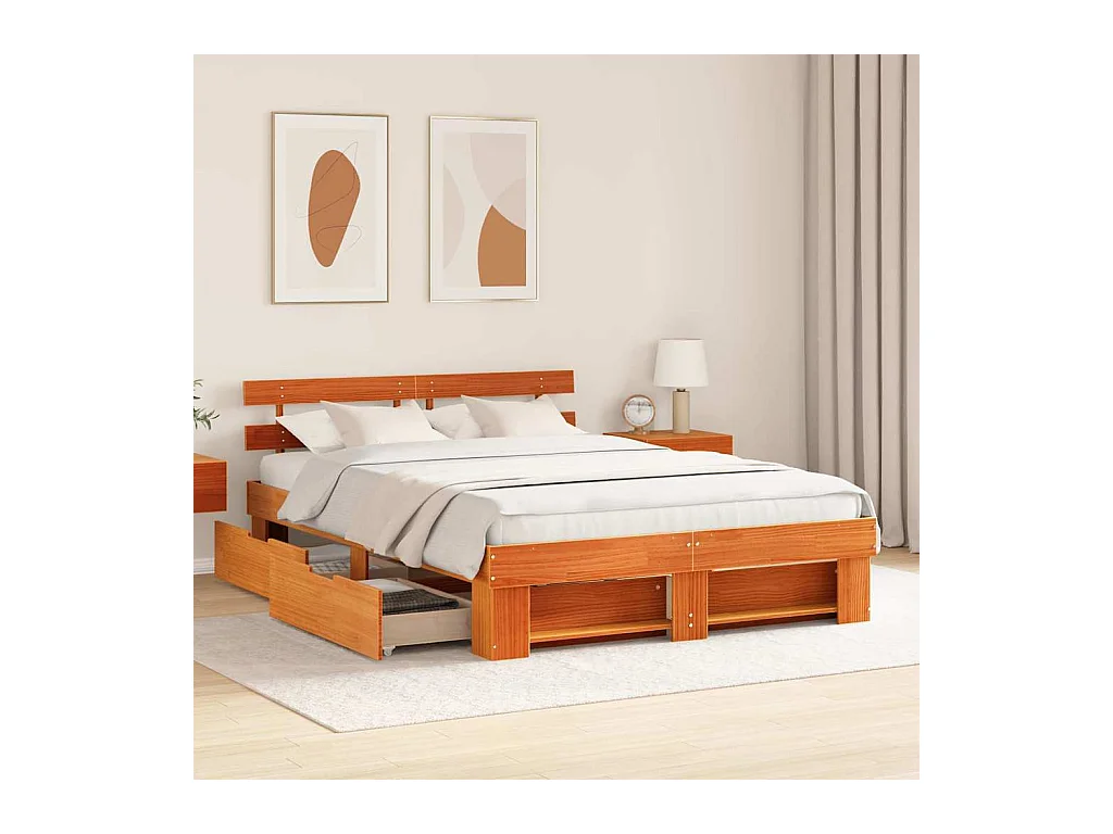Cadre de lit Marron cire 160 x 200 cm Bois massif en pin