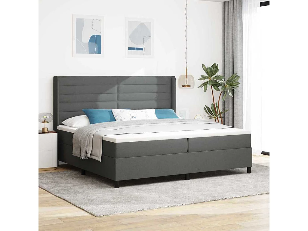 Cama tipo Box Spring con colchón Gris oscuro 200 x 200 cm tela