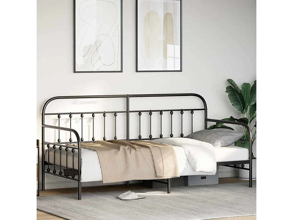 Estructura de cama de día con cabecera Negro 90 x 190 cm Acero