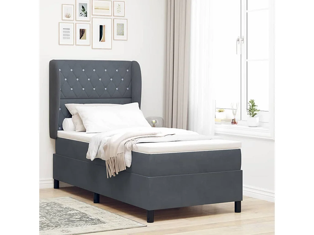Cama tipo Box Spring Gris oscuro 90 x 190 cm Terciopelo