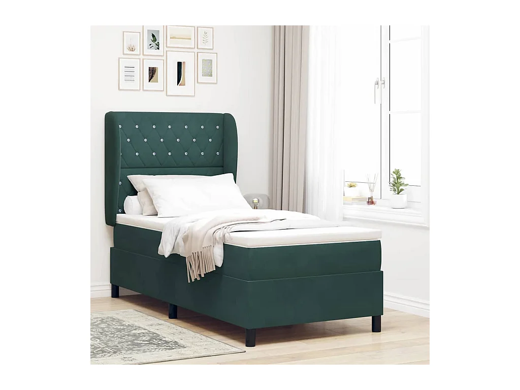 Cadre de lit avec matelas Vert foncé 100 x 200 cm Velours