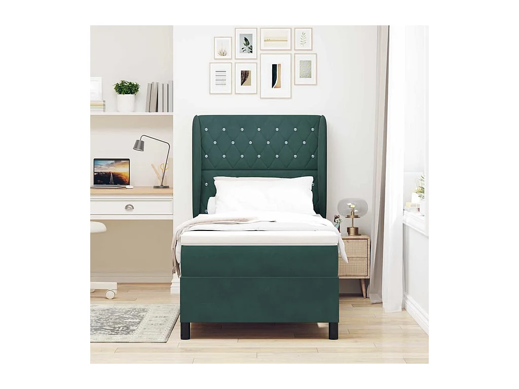 Cadre de lit avec matelas Vert foncé 100 x 200 cm Velours