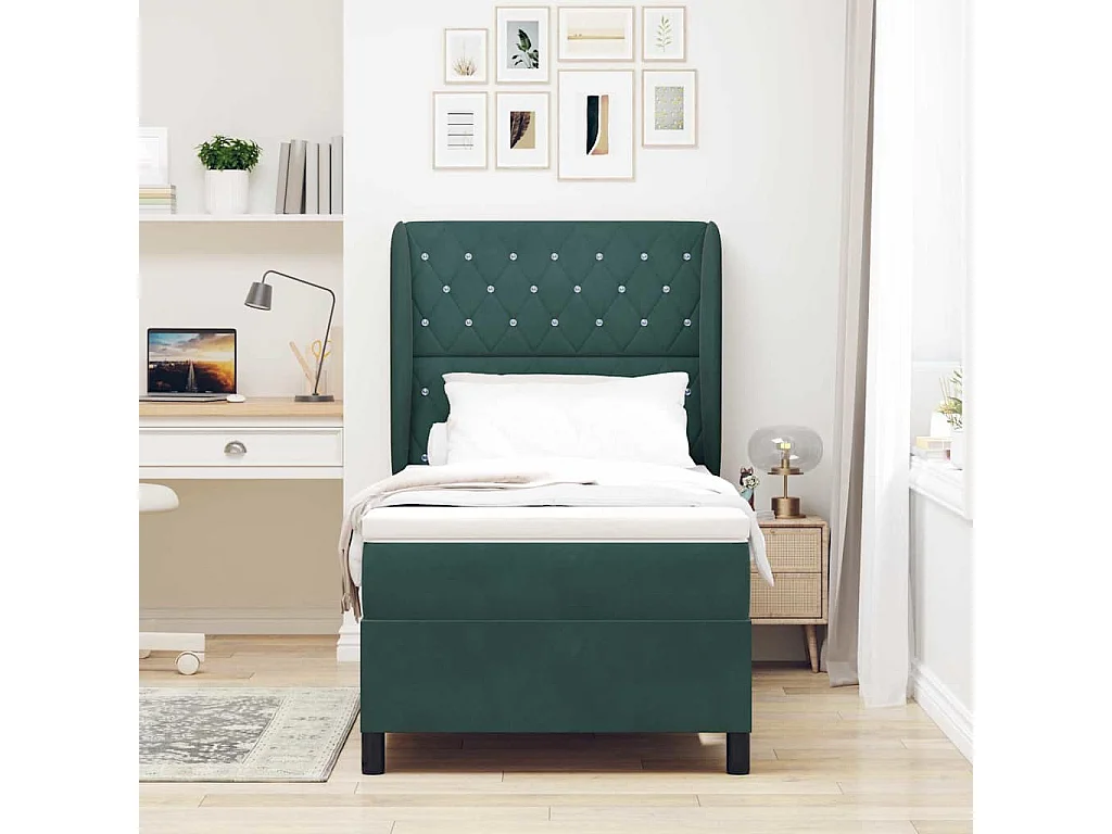 Cadre de lit avec matelas Vert foncé 100 x 200 cm Velours