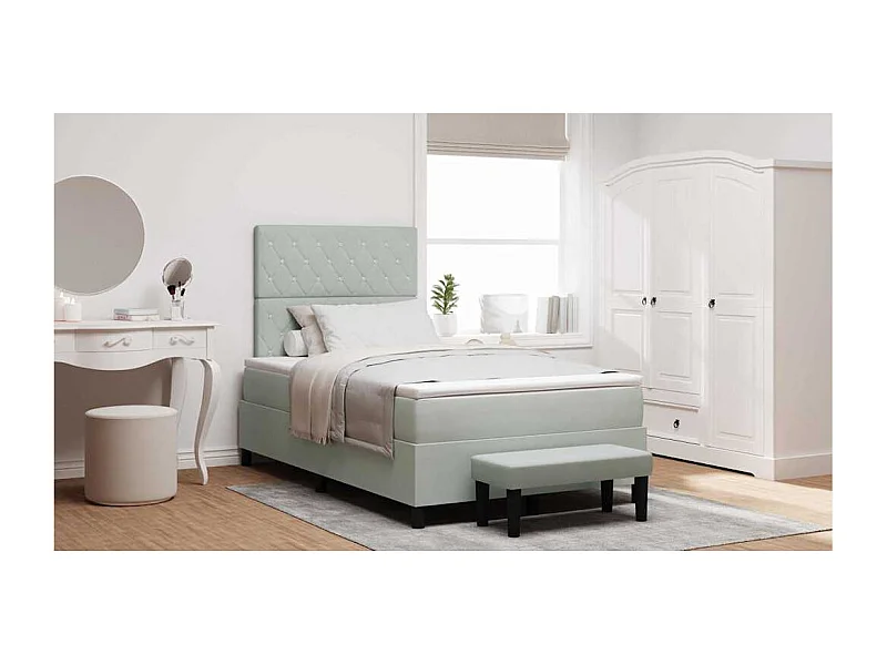 Cama tipo Box Spring Gris claro 120 x 200 cm Terciopelo