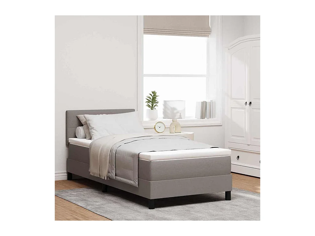 Cadre de lit avec matelas Taupe 90 x 190 cm tissu