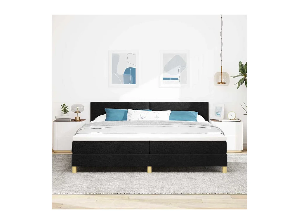 Cama tipo Box Spring con colchón Negro 200 x 200 cm tela