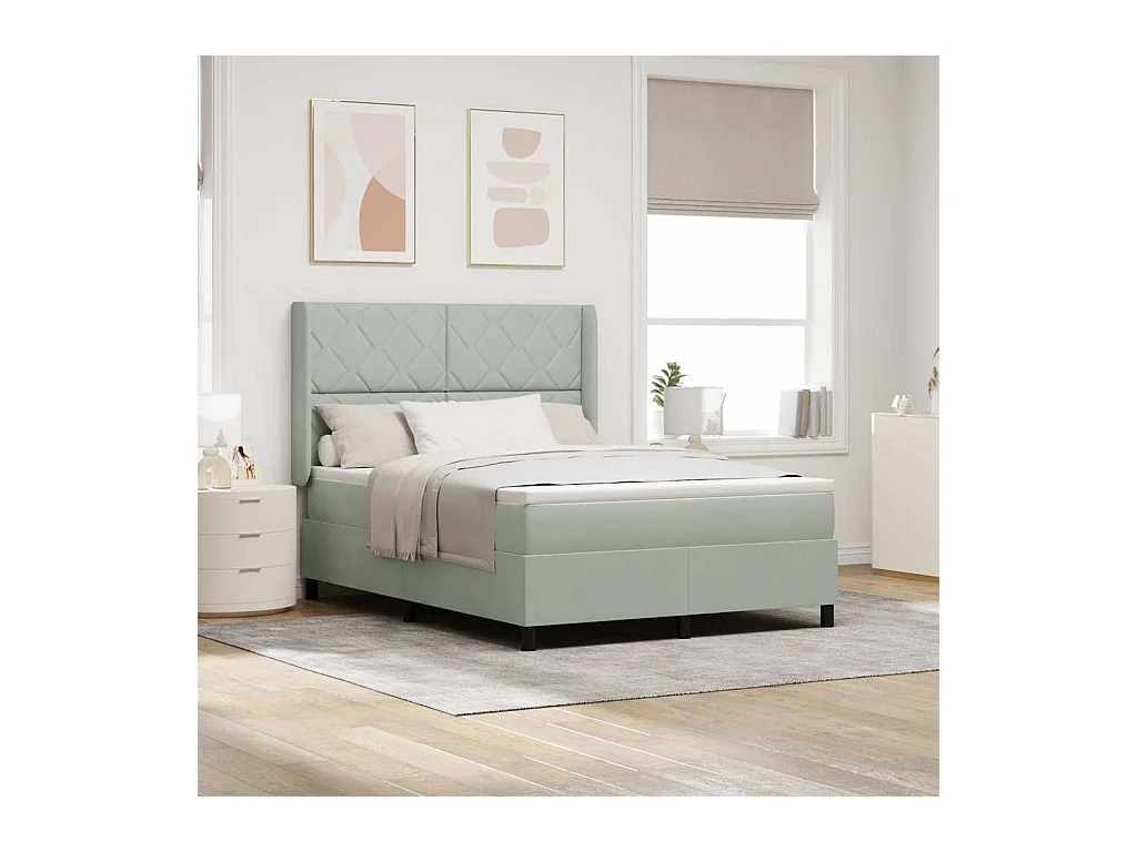 Cama con Box Spring LED y Colchón Gris claro 140 x 200 cm