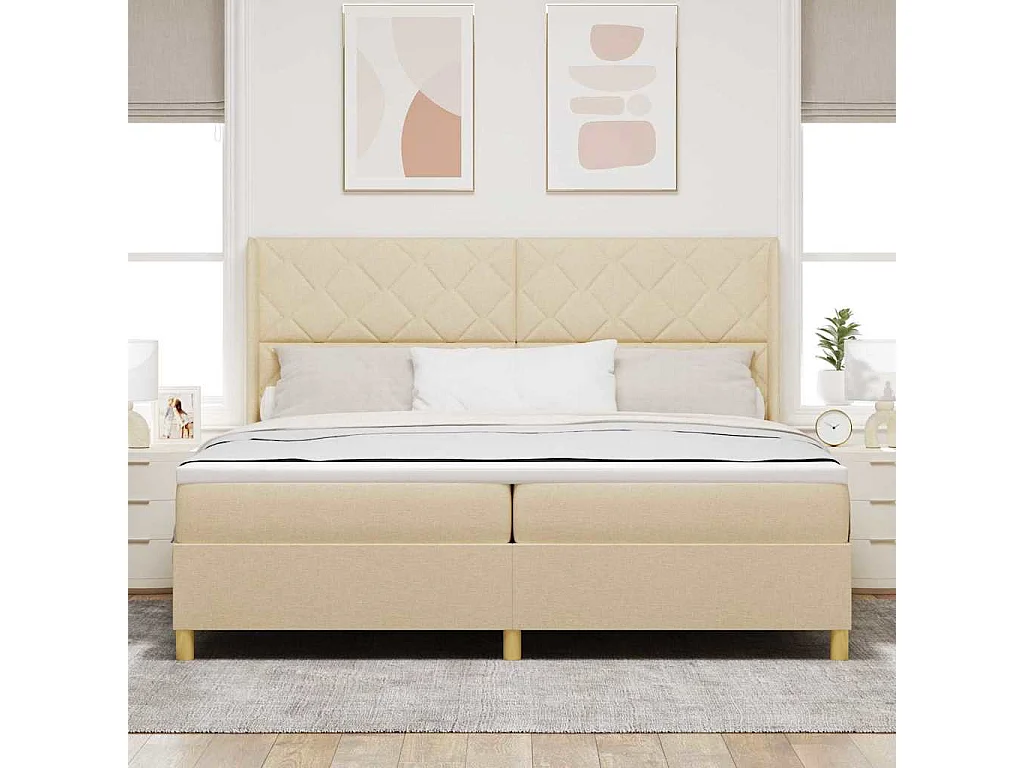 Cadre de lit avec matelas Crème 200 x 200 cm tissu