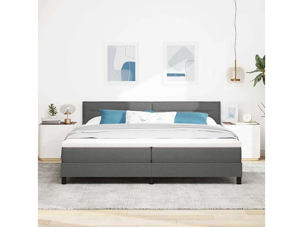 Cadre de lit avec matelas Gris foncé 200 x 200 cm tissu