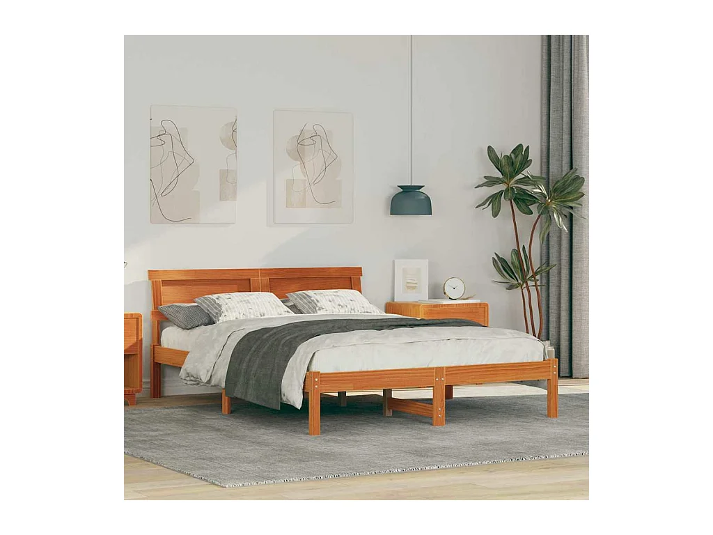 Estrutura da Cama com cabeceira Castanho-mel 140 x 190 cm