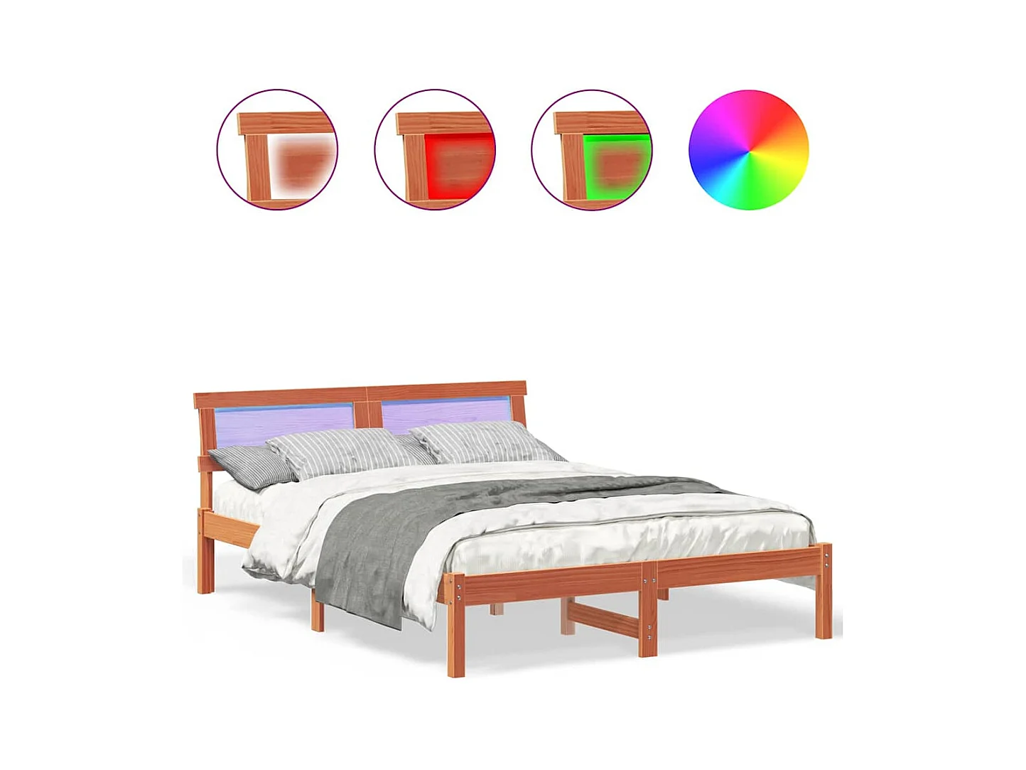 Estrutura da Cama com cabeceira Castanho-mel 140 x 190 cm