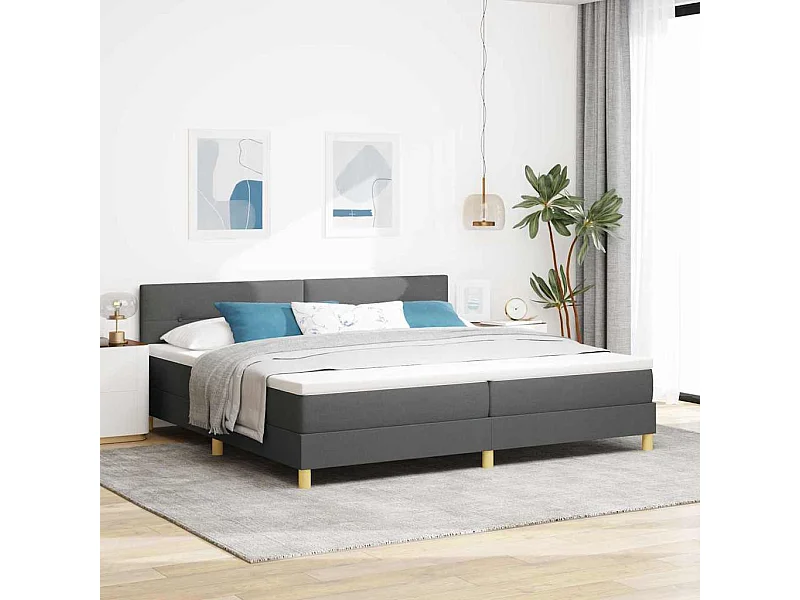 Cadre de lit avec matelas Gris foncé 200 x 200 cm tissu