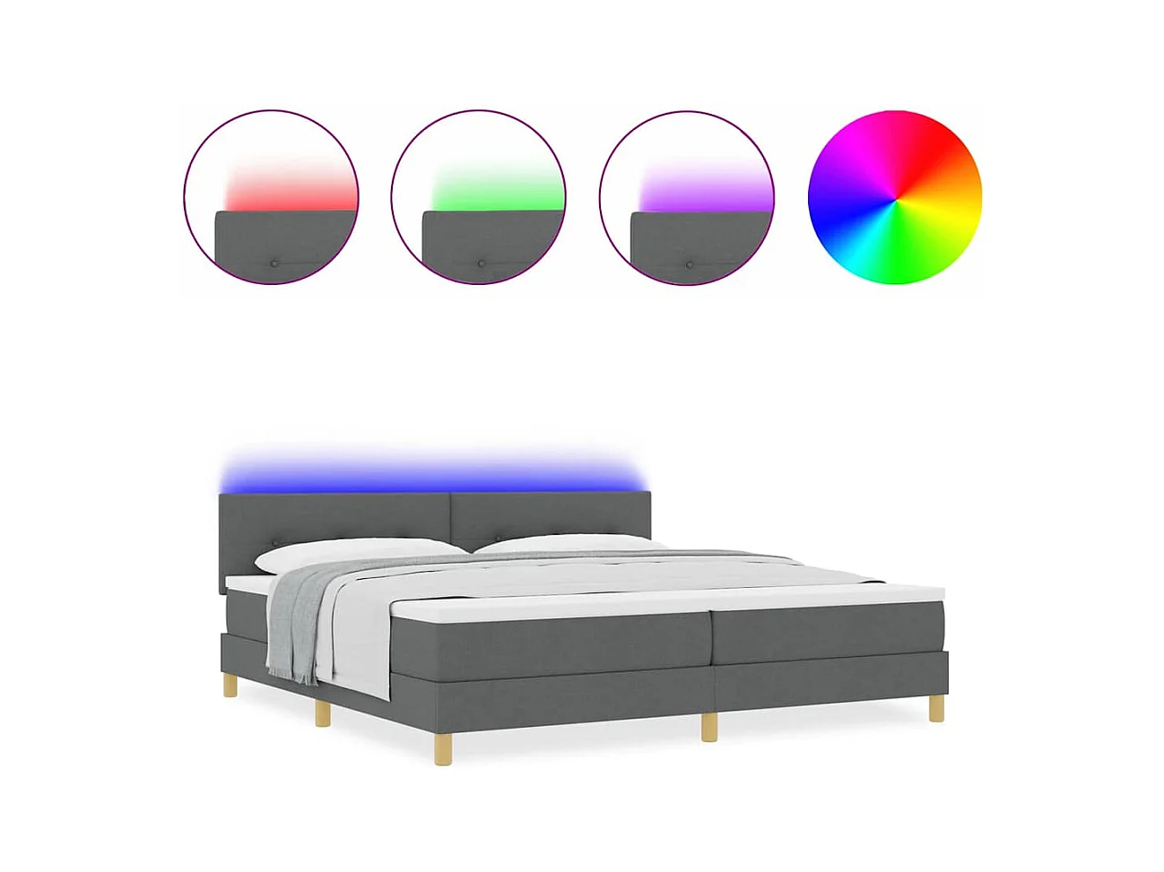 Cadre de lit avec matelas Gris foncé 200 x 200 cm tissu