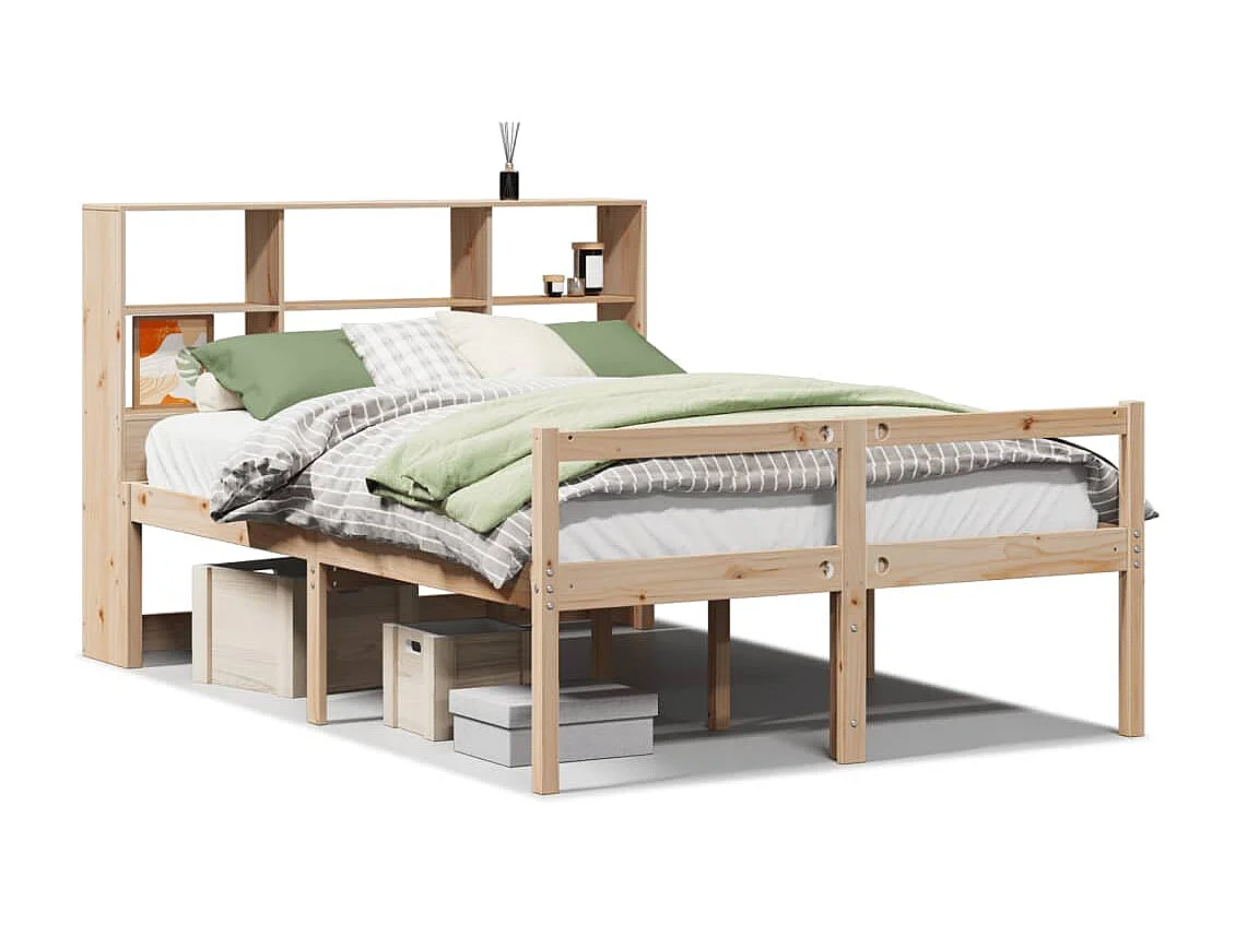 Lit bibliothèque sans matelas 140x190 cm bois de pin massif