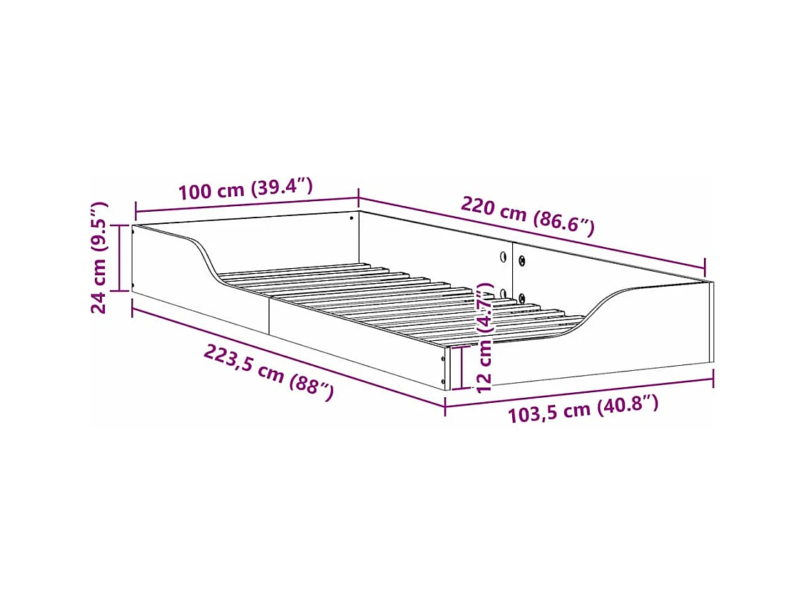 Cadre de lit surélevé Marron cire 100 x 220 cm