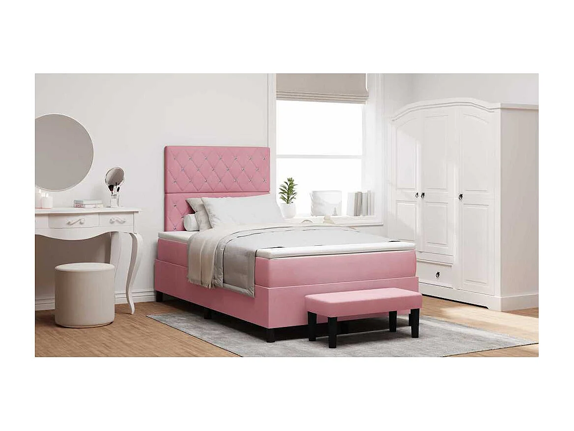 Cama tipo Box Spring con colchón Rosa 120 x 200 cm Terciopelo