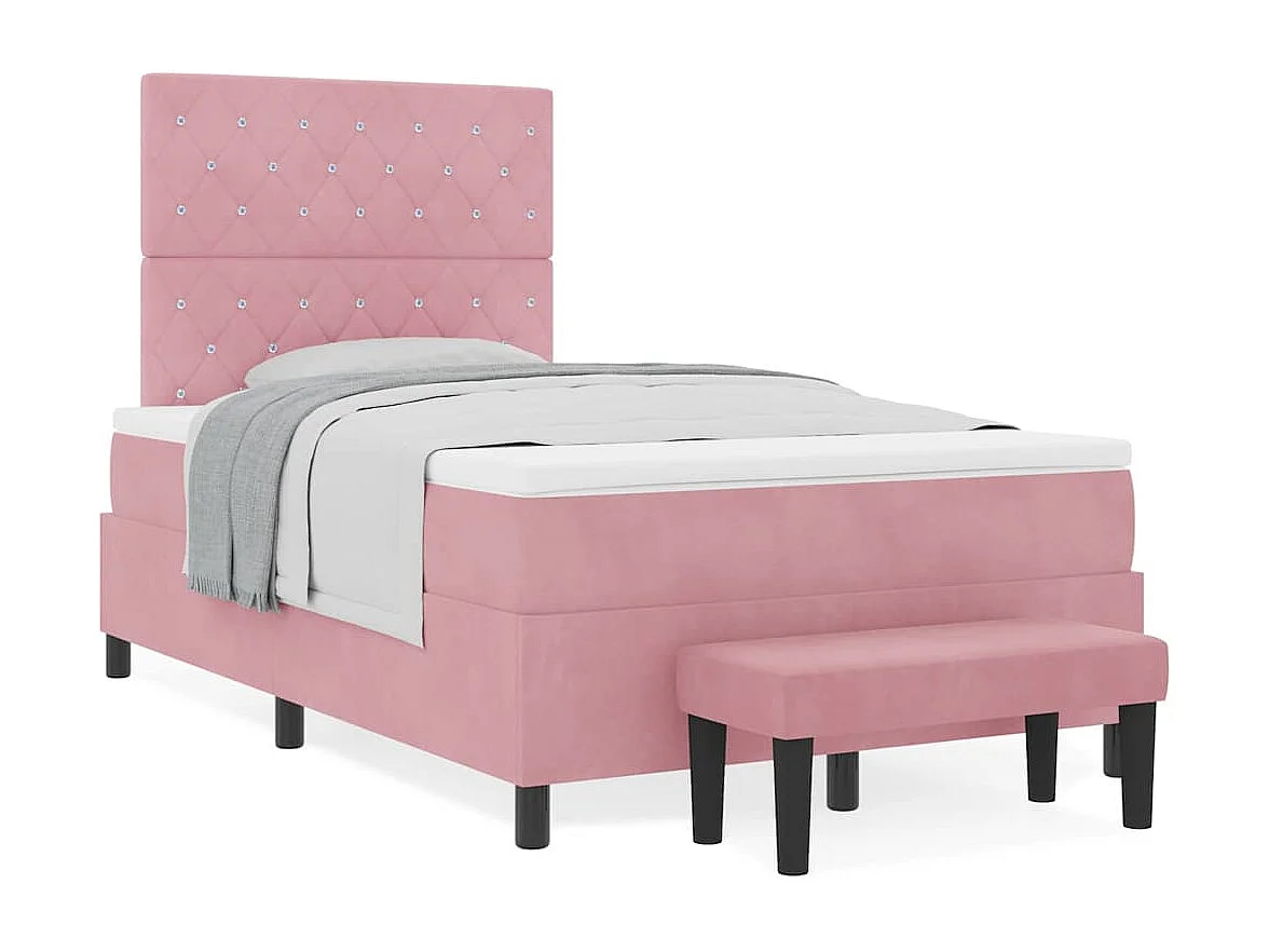 Cama tipo Box Spring con colchón Rosa 120 x 200 cm Terciopelo