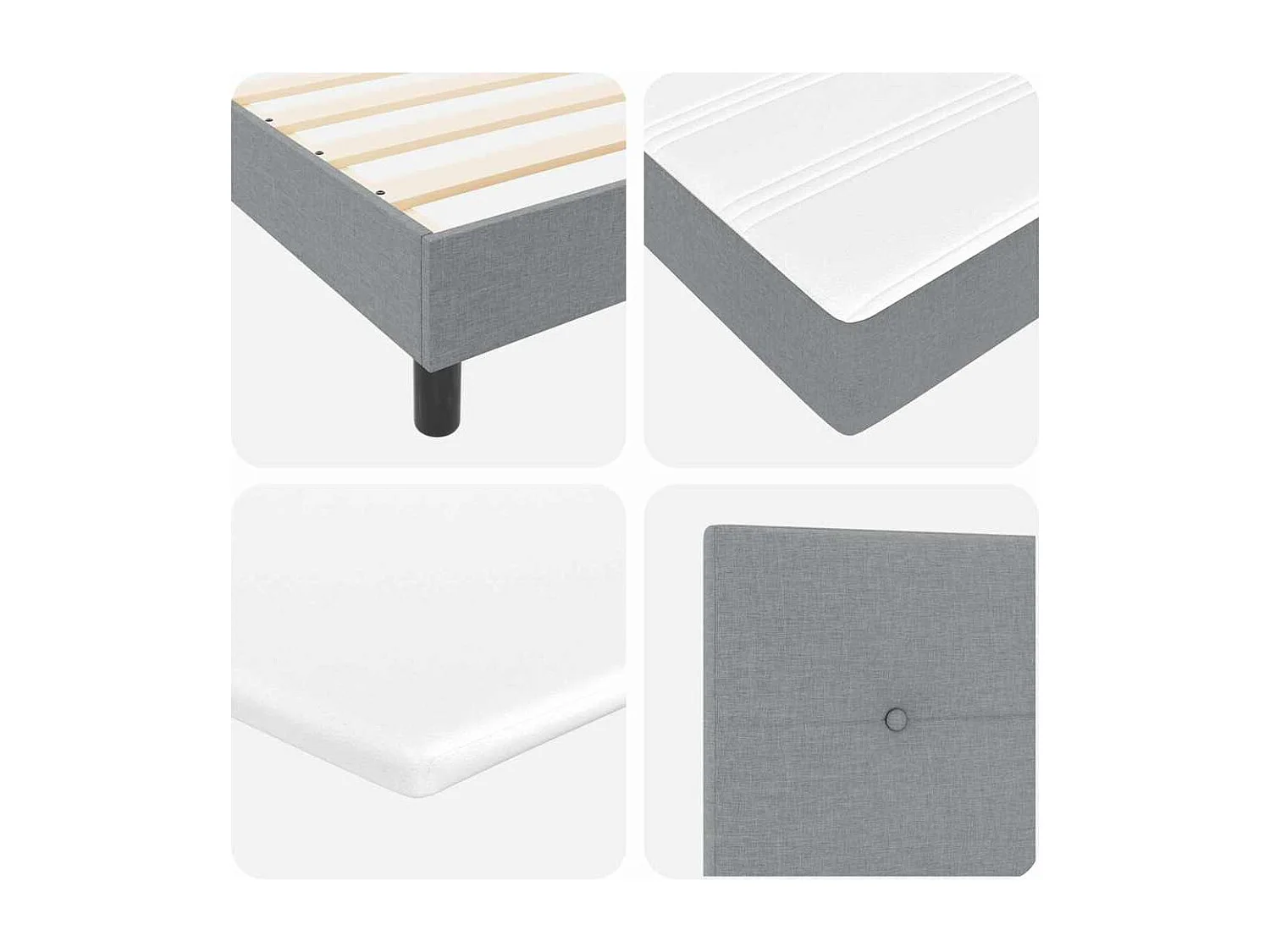 Cadre de lit avec matelas Gris clair 90 x 190 cm tissu