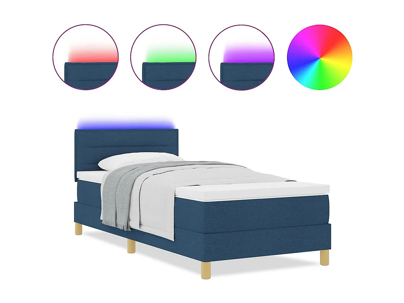 Cadre de lit avec matelas Bleu 90 x 190 cm tissu