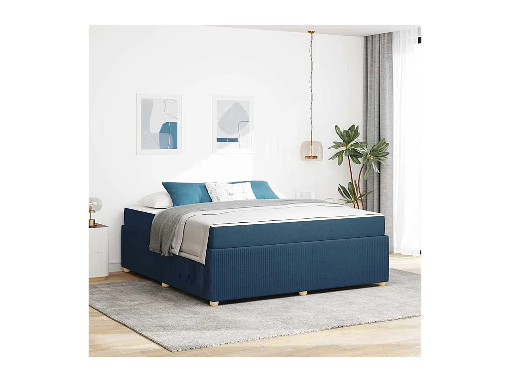 Cadre de lit avec matelas avec matelas Bleu 180 x 200 cm tissu