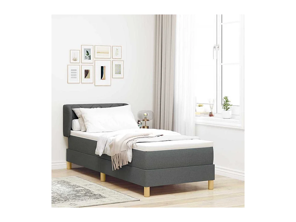 Cadre de lit avec Matelas Crème 90x200 cm Tissu Gris foncé