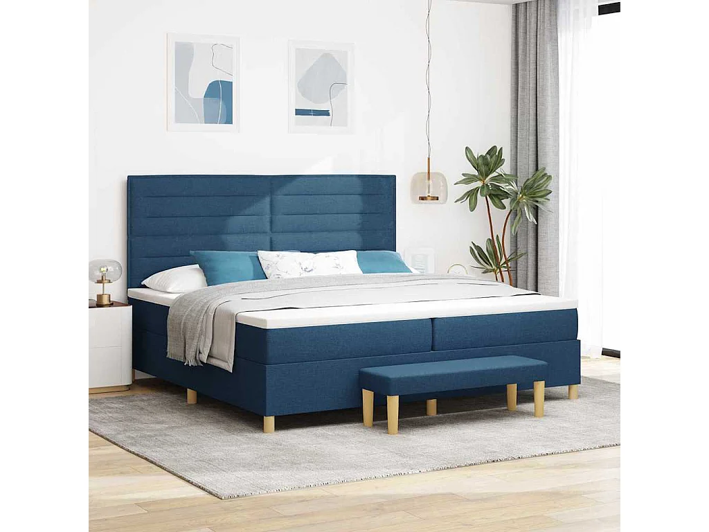 Cama tipo Box Spring con colchón Azul 200 x 200 cm tela
