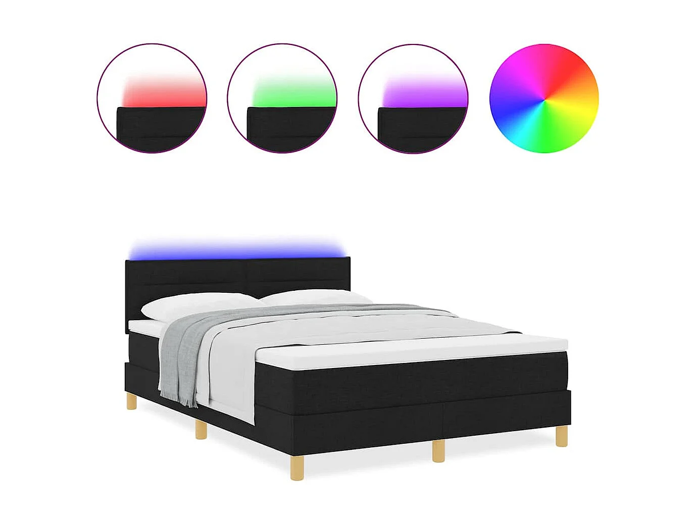 Cama tipo Box Spring con colchón Negro 160 x 200 cm tela