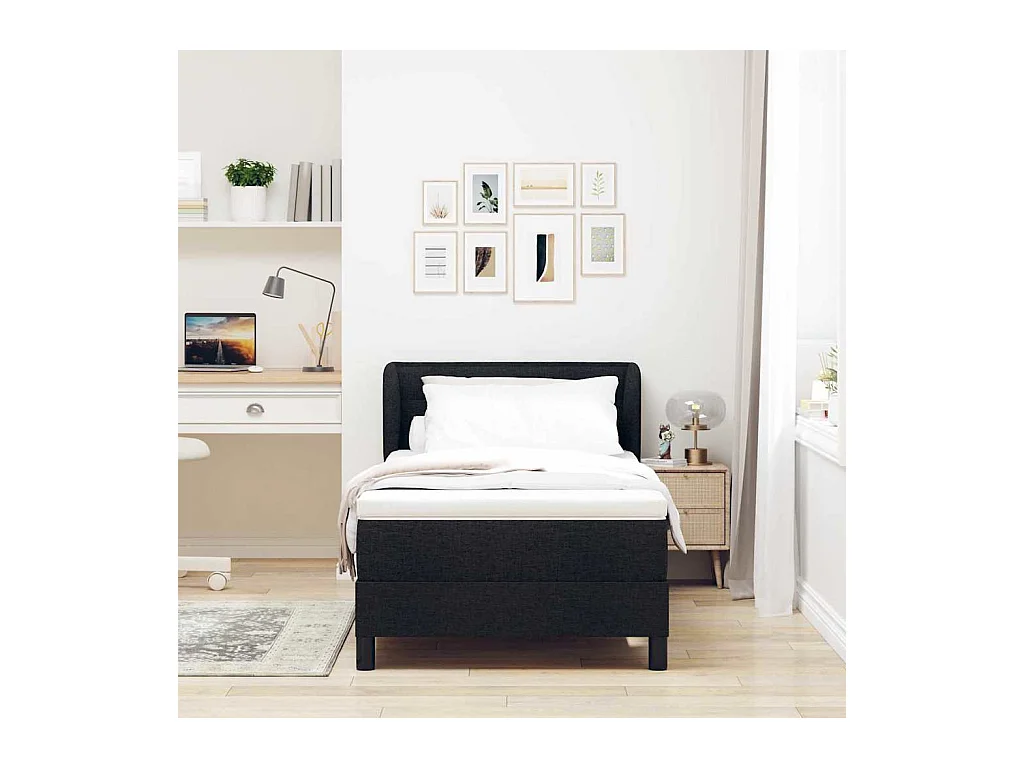 Cadre de lit avec matelas avec matelas Noir 80 x 200 cm tissu