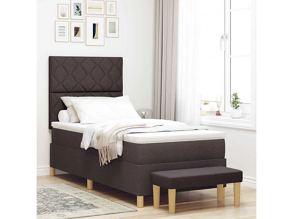 Cadre de lit avec matelas Marron foncé 100 x 200 cm tissu