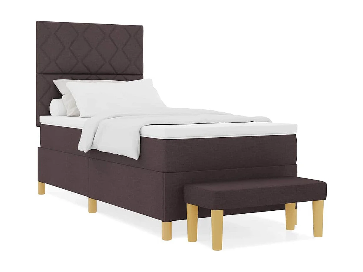 Cadre de lit avec matelas Marron foncé 100 x 200 cm tissu