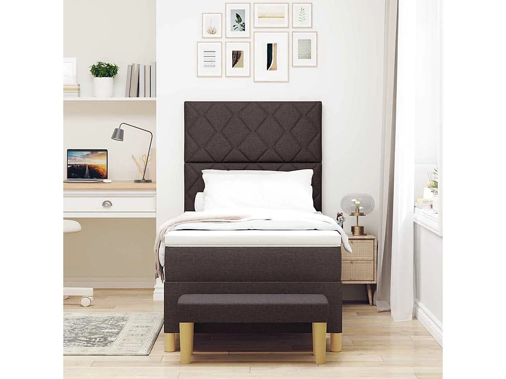 Cadre de lit avec matelas Marron foncé 100 x 200 cm tissu