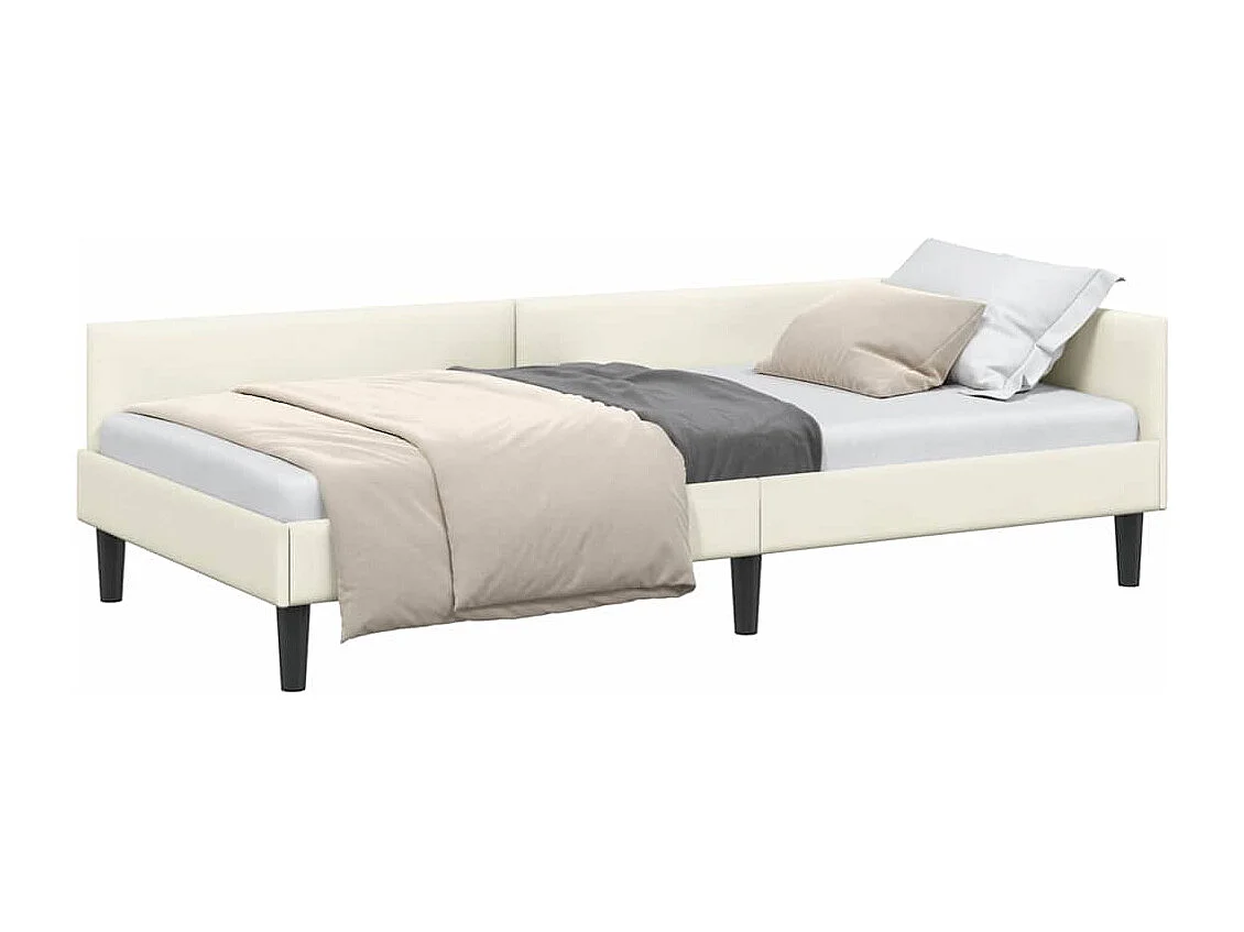 Hoekbedframe Crème 100 x 200 cm Velours en gemanipuleerd hout