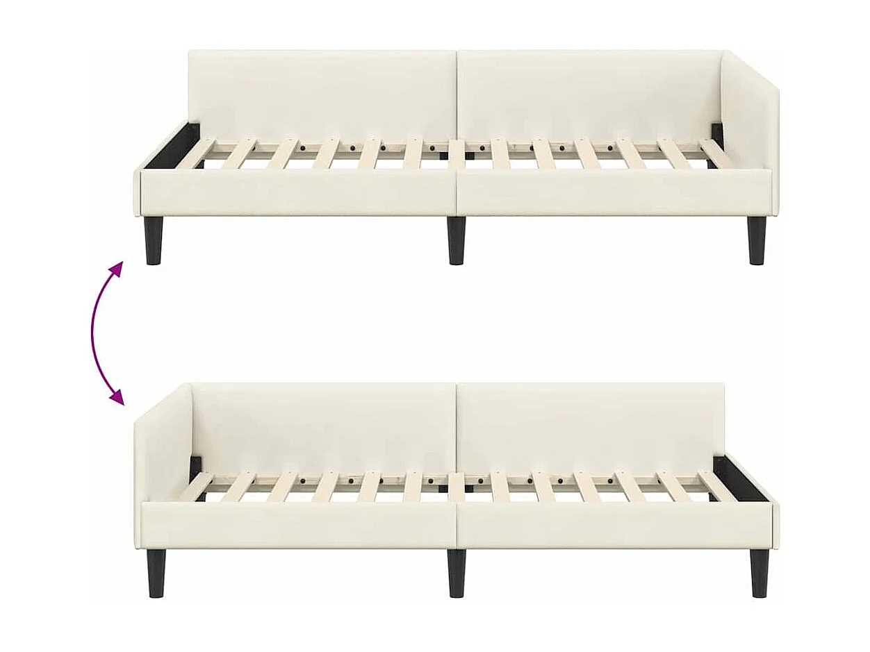 Hoekbedframe Crème 100 x 200 cm Velours en gemanipuleerd hout