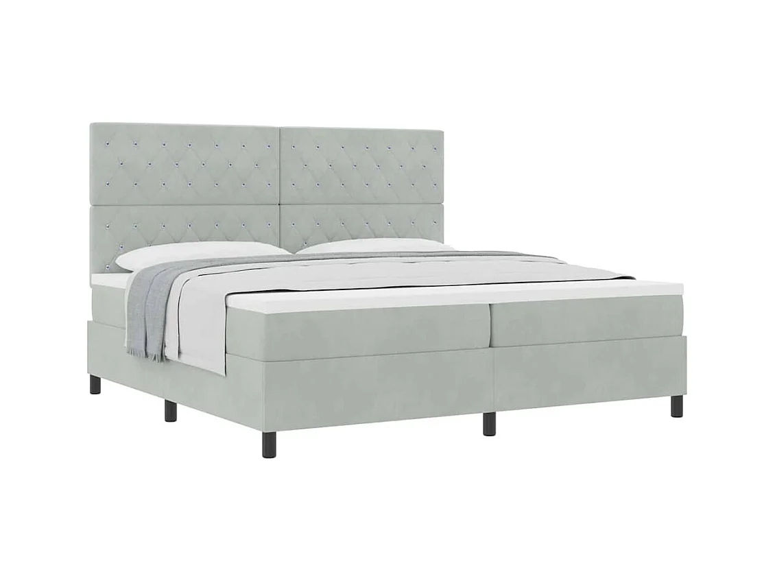 Cadre de lit avec matelas Gris clair 200 x 200 cm Velours