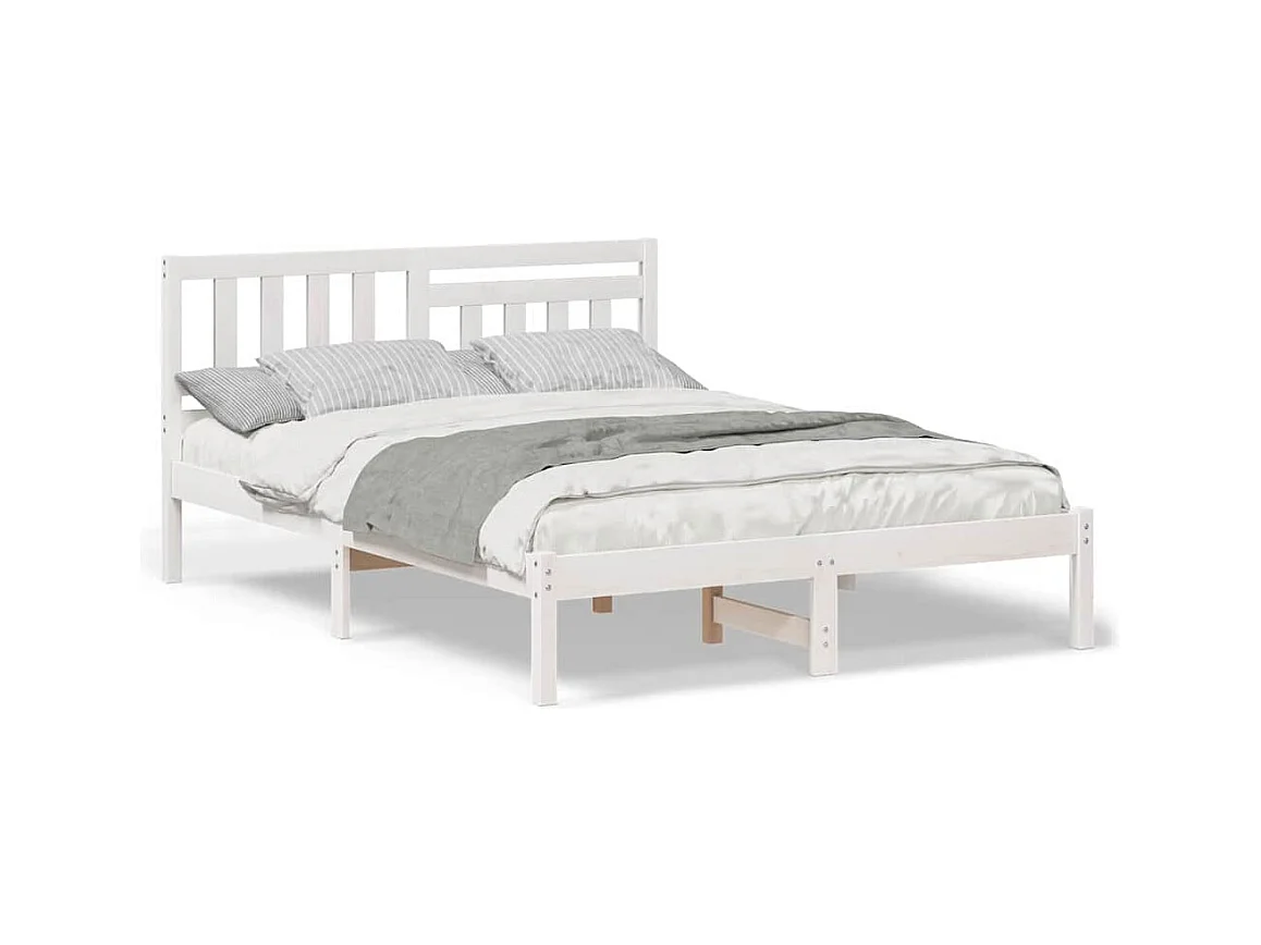 Cadre de lit Blanc 140 x 190 cm Bois massif en pin