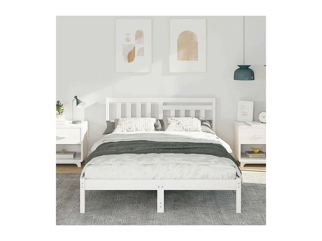 Cadre de lit Blanc 140 x 190 cm Bois massif en pin