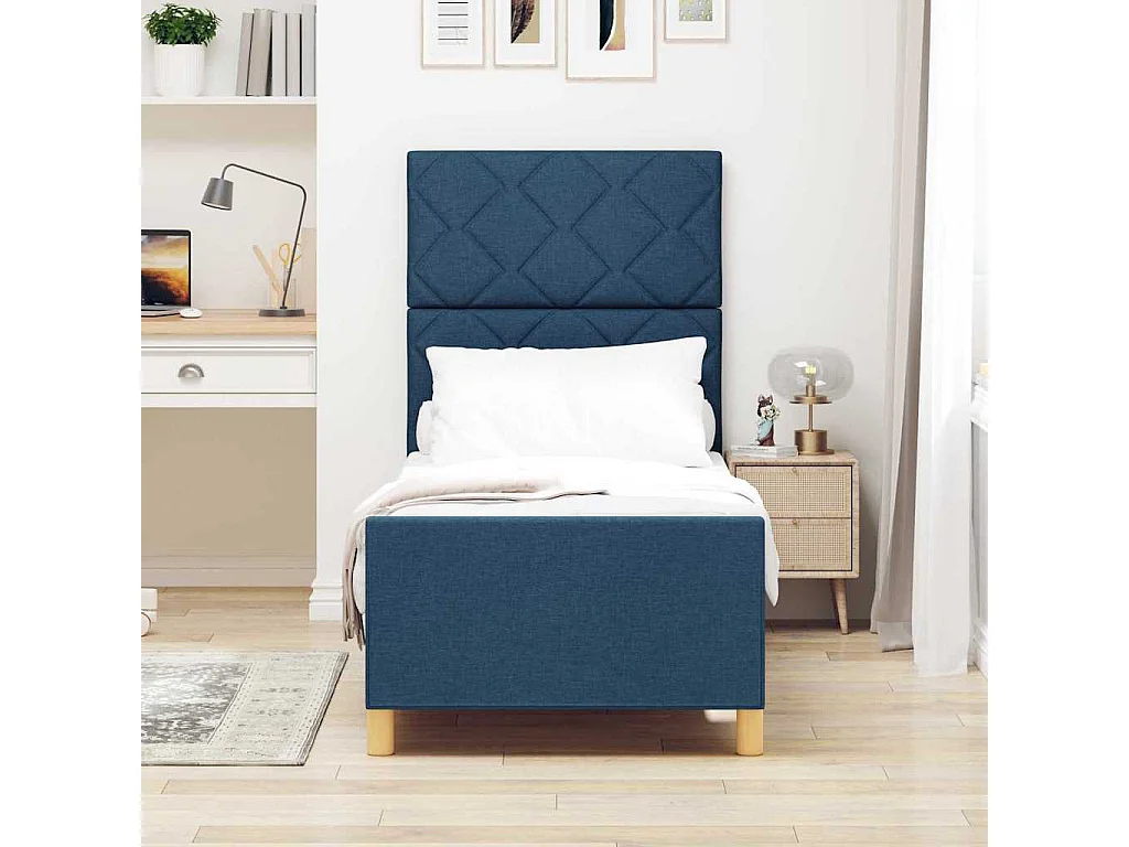 Estructura de cama con cabecera Azul 80 x 200 cm tela